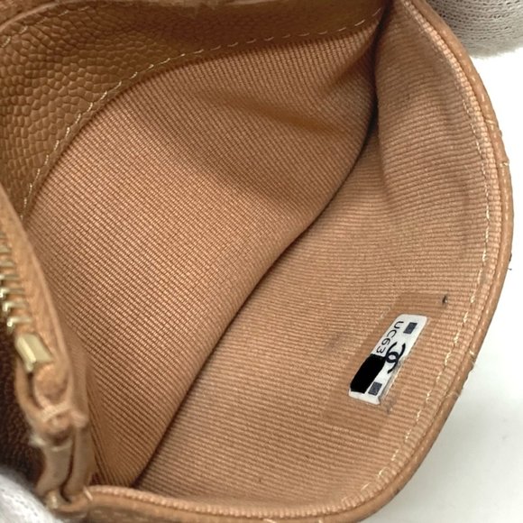 CHANEL Coco Mark Matelasse Wallet Compact Bi-fold Caviar Skin Women's Beige